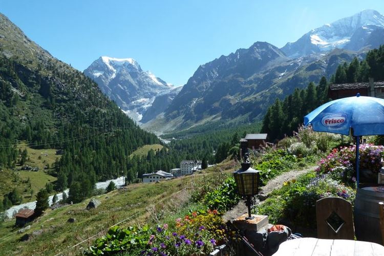 France Alps, Walkers Haute Route (Chamonix to Zermatt), Mont Collon (3637m) and Pigne d'Arolla (3796m) from Hotel du Glacier, Arolla - 29th August 2015, Walkopedia